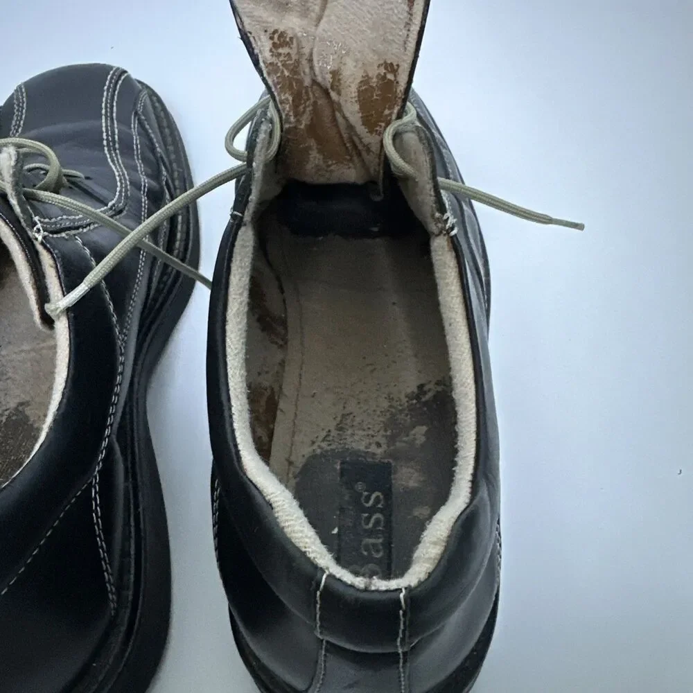 Bass Shoes Mens 11 M Casual Oxford Flats Comfort Black Leather Lace Up Low Top